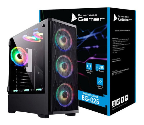 Gabinete Gamer Bluecase Bg-025 Vid Temperado Sem Fans