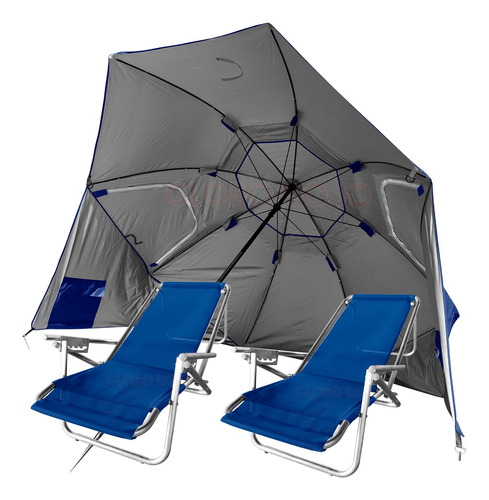 Combo Playa 2 Reposeras Aluminio 100kg Sombrilla Carpa 240mt