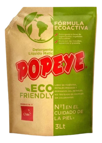 Detergente Popeye Eco Friendly Doypack 3 Litros
