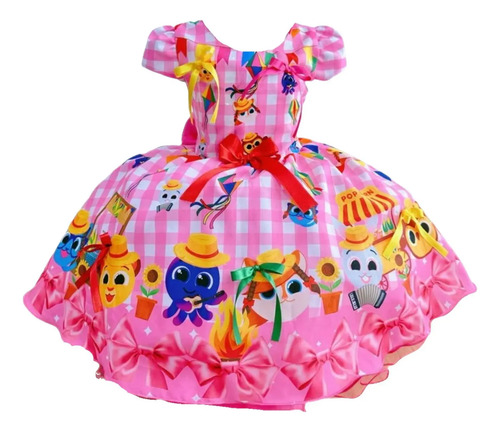Vestido Temático Infantil Super Luxo Bolofofos Com Pérolas | Parcelamento sem juros