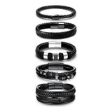 Lownour Pulseras De Cuero Negro Para Hombres Y Mujeres, 5 U.