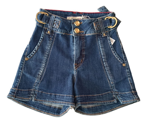 Short Jeans Curto Impina Bumbum Cós Alto Feminino Adulto 