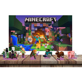 Kit Decoração De Festa Minecraft 6 Displays + Painel Em Lona