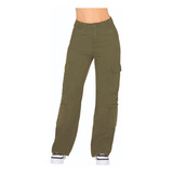 Pantalón Casual Dama Wide Cargo Tiro Alto Verde 456-73