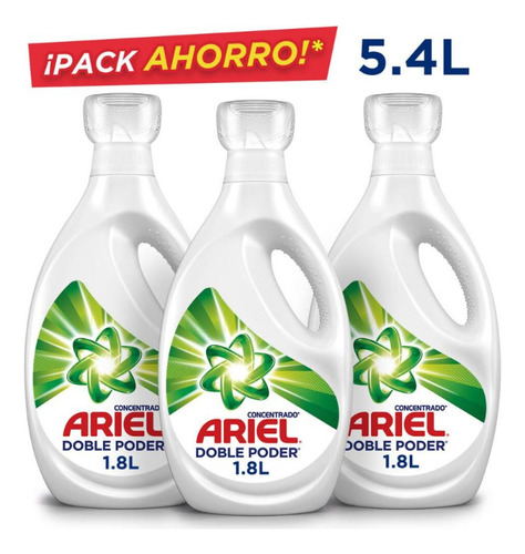 Pack 3 Detergente Líquido Ariel Concentrado Doble Poder 1.8l