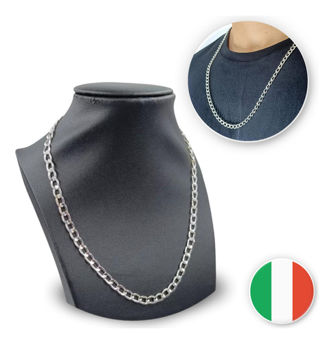 Corrente Italiana Prata 925 Maciça Cordão Masculino 5mm Luxo