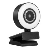 Webcam 1080p Anel Luz Led Microfone Auto Foco 360º C/ Tripé