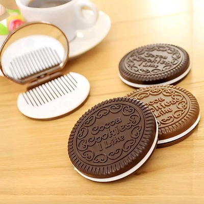 Espejo De Bolsillo Compacto Galleta Caqui