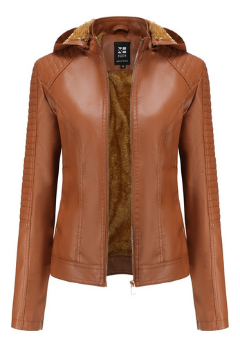 Chaqueta De Cuero Con Capucha For Mujer Talla Grande Moda Q