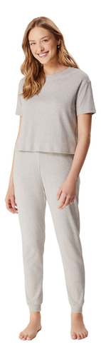 Pijama Conjunto Feminino Canelado Ribana Calça Jogger Hering