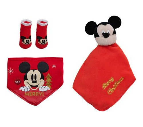 Set Bebés Body, Babero, Calcetines Y Tuto De Mickey Navidad 