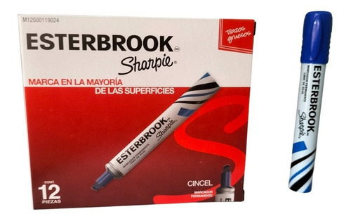 12 Marcadores Permanentes Esterbrook Sharpie Punta Cincel Color Azul