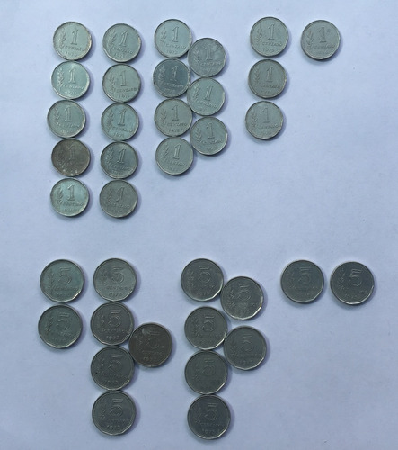 Lote(36)monedas Arg.aluminio 1970al75-usadas-1y5ctv