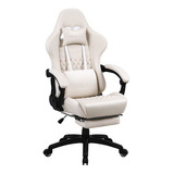 Sillas Premium Confort Escritorio Gamer Masajeador Lumbar Color Crema