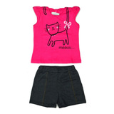 Conjunto Infantil Feminino Short Manga Curta Verão 1 A 3