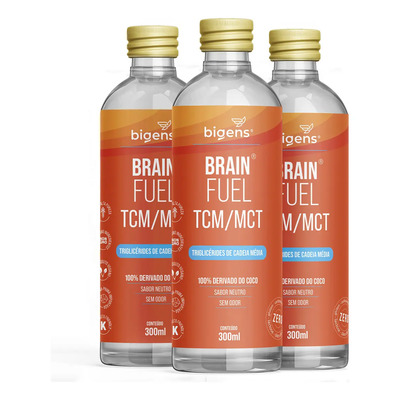 Kit C/ 3x Brain Fuel Tcm / Mct: Triglicérides De Cadeia Média 100% Derivado Do Coco, Sabor Neutro E Sem Odor - Bigens
