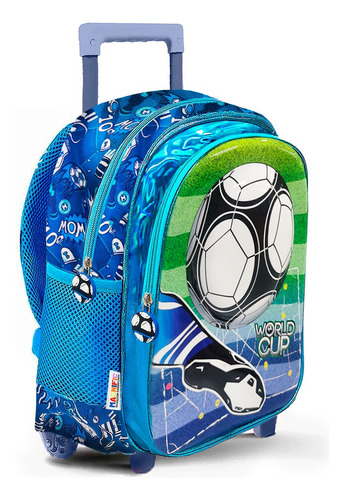 Mochila Escolar Carro Grande Futbol Original Bolso Mochilas Escolares Con Ruedas Jardin Pulgadas Bolsillos Porta Botella Pvc  Colgar Pelota Con Relieve Primaria