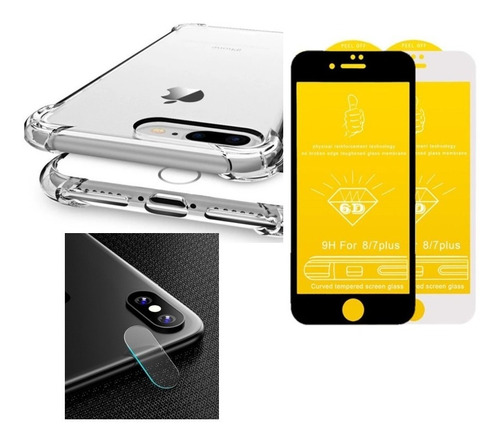 Kit Capa Para iPhone 8 7 / 8 Plus  + Pel 6d Vidro +p Camera