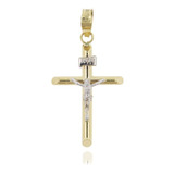 Crucifijo Tubular De Oro 10 Kilates Con Cristo En Oro Blanco