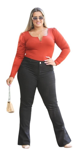 Linda Calça Sarja Feminina Flare Plus Size Cintura Alta 