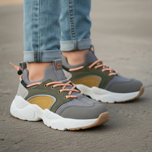Tenis Chunky Para Niño Plataforma Charly Kids 1098428 Gris Olivo Urbano