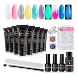 Kit De Gel Uñas Poly Extension, Kit De 8 Colores Uñas...