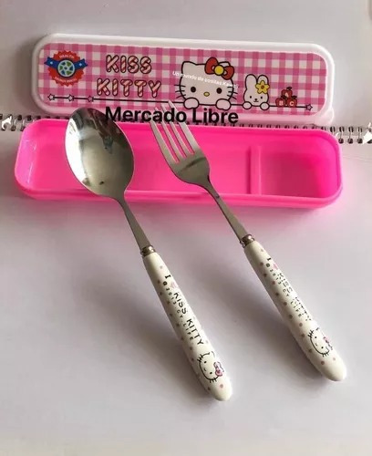 Hello Kitty Kit Cubiertos Porcelana Cuchara Y Tenedor