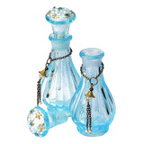 Mini Botella De Perfume De Vidrio Decorativa, Color Azul Aci