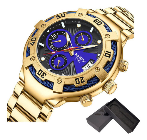 Relógios Impermeáveis Nibosi Business Chronograph Cor Do Fundo Dourado/azul