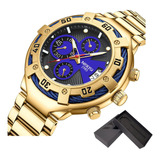 Relógios Impermeáveis Nibosi Business Chronograph Cor Do Fundo Dourado/azul