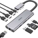 Cable Hub Adaptador Aukey 9 En 2 Para Macbook 2 Monitores