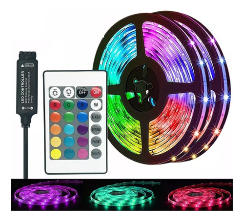 Cinta Led Multicolor Rgb Luz 5mts + Control + Adaptador