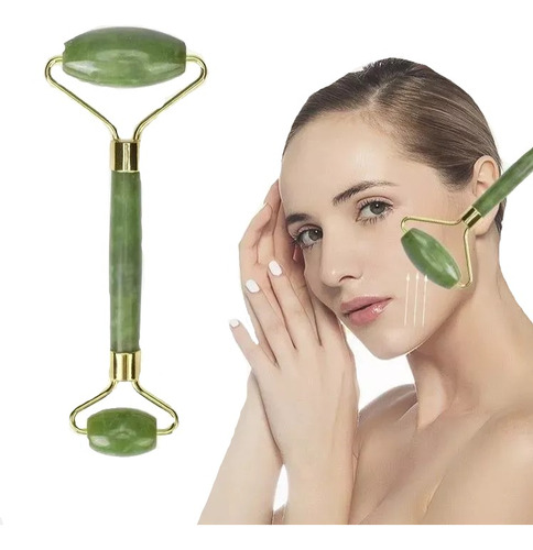 Rodillos Doble Masajeador Piedra Jade Natural Facial Cuerpo