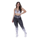 Conjunto Fitness Calça Legging Feminina Degrade + Top Tiras 