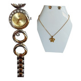 Reloj Qyq Dama Tipo Joya Original + Collar Y Aretes Acero