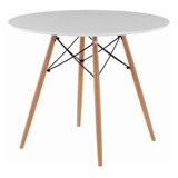 Mesa Eiffel Eames Redonda 90cm Mdf Pés Palito Tampa Branco