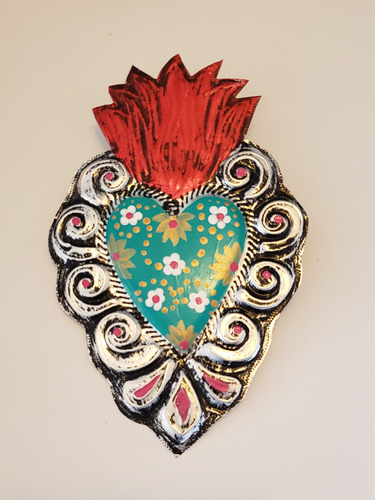 Corazón Mexicano Aluminio Hecho Y Pintado A Mano. Turquesa