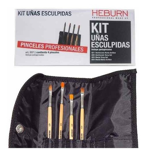 Kit Heburn Pinceles Uñas Esculpidas Con Estuche Guardar 507