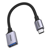 Cable Adaptador Ugreen Usb-c A Usb 3.0 Otg De Nailon, 15 Cm, Color Gris Y Negro