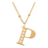 Collares Mujer Inicial Letras Baño Oro 18k Zirconias Luckyly Color Oro P