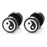 Hombres Mujeres Negro Blanco Yin-yang Stud Pendientes, Acero