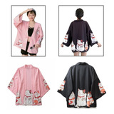 Kimono Japonés En Pareja Yukata Lucky Cat Outwear, 2 Pzs