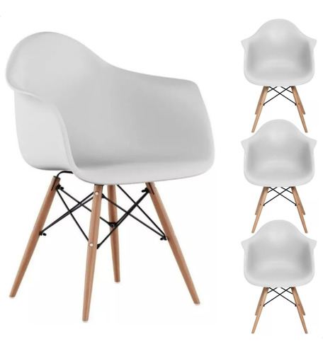 Conjunto 4  Cadeiras Charles Eames Wood Eiffel Com Braços
