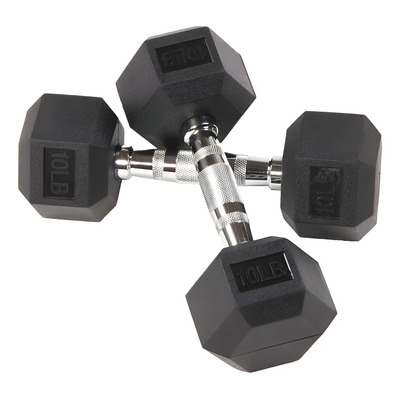 2 Mancuernas Hex Dumbbell Caucho 10 Lb (4.5 Kg) C/u Sin Logo Negro