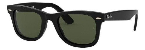 Óculos De Sol Ray-ban Wayfarer Ease Standard Armação De Injected Cor Gloss Black, Lente Green De Cristal Clássica, Haste Gloss Black De Injected - Rb4340