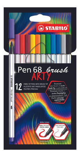 Caneta Hidrográfica Stabilo Pen 68 Brush Arty 12 Cores