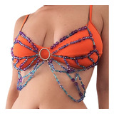 Top Cropped Borboleta Body Chain Acessório Corpo Carnaval 