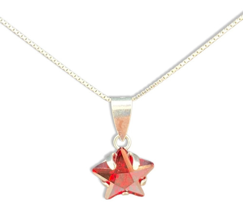 Collar Cadena Juvenil Estrella Roja Plata Fina Ley 925 