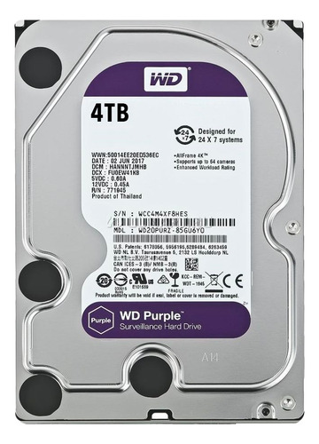 Disco Duro Rigido Western Digital 4tb Purple 3.5 256mb Stg 