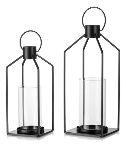 Staymoment Juego De 2 Faroles Decorativos De Metal Negro, Po